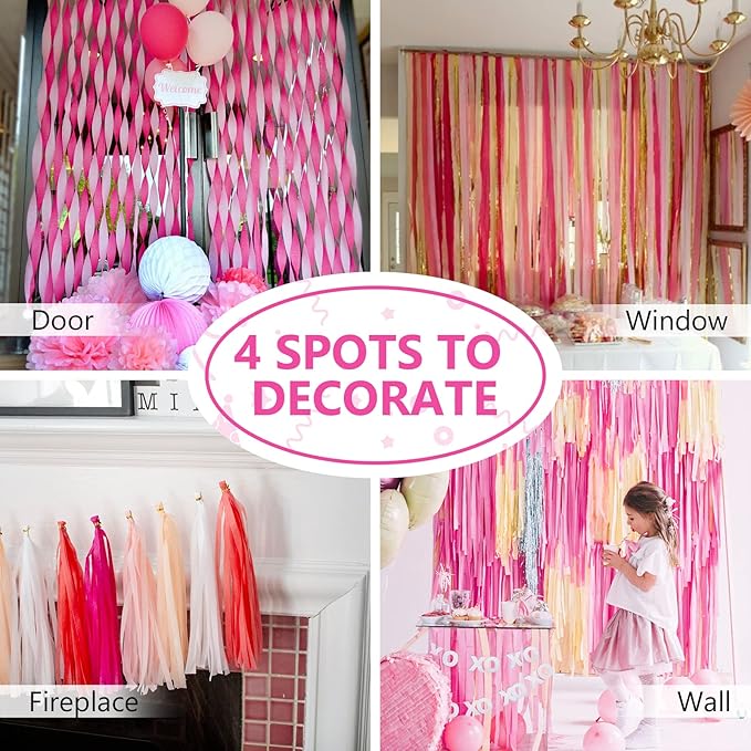 PartyWoo Crepe Paper Streamers 4 Rolls 328ft, Pack of Hot Pink and Pink Crepe - Image 5