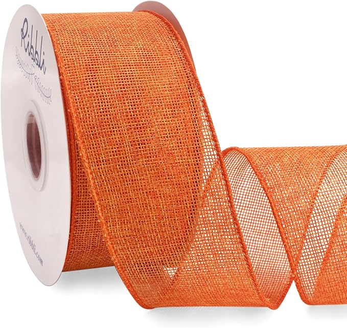 Ribbli Orange Burlap Wired Ribbon, 2-1/2” Inch x Continuous 20 Yard, Wired Edge by Ribbli