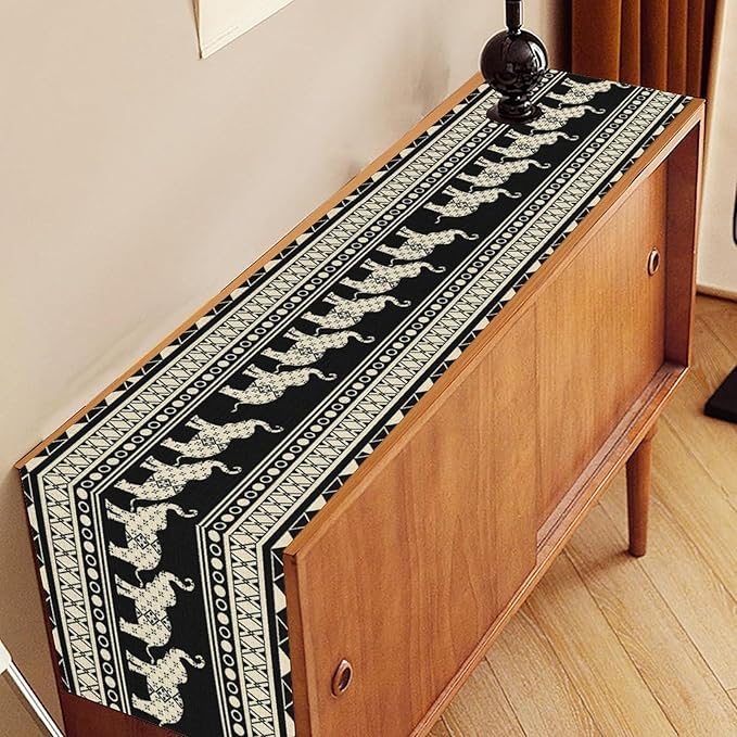 Ethnic Table Runner, Rustic Farmhouse Boho Geometric Elephant Aztec Tribal - Image 2