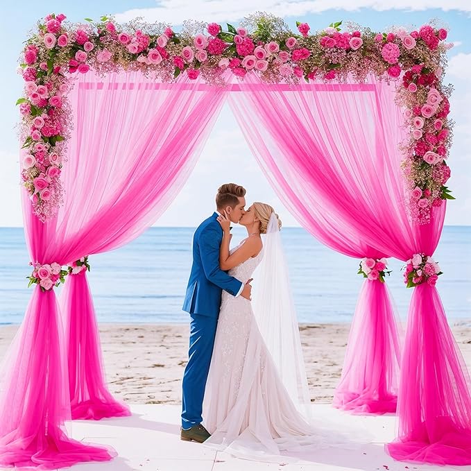 20x10 Hot Pink Tulle Backdrop Curtains - Image 4