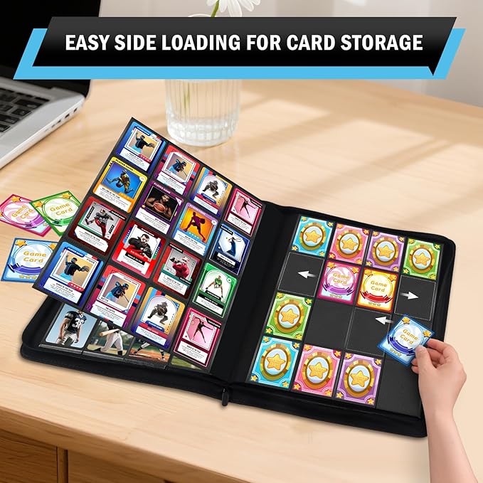 1000+ Pockets Trading Card Binder, 16 Pockets Zipper Binder Card Album - Image 3