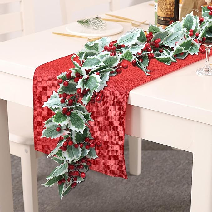MAKHOT 6Ft Eucalyptus Garland, Artificial Red Berry Garland - Image 2