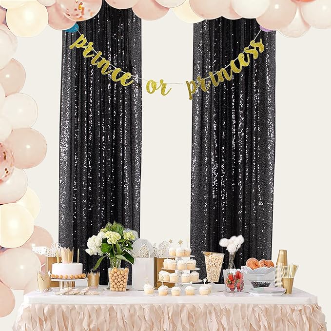 ShinyBeauty Black Sequin Curtains 2FTx8FT 4 Panels | Sparkly Photo Backdrop - Image 2