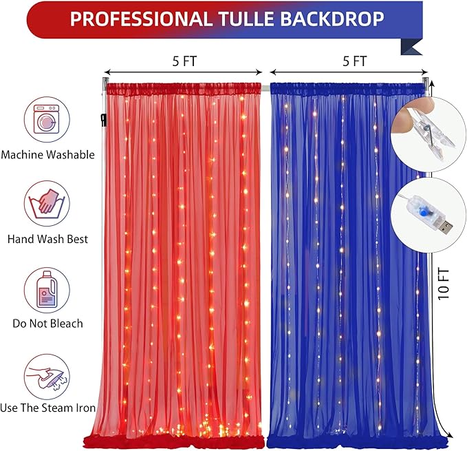 10×10ft Royal Blue Red Tulle Backdrop Curtain - Image 3