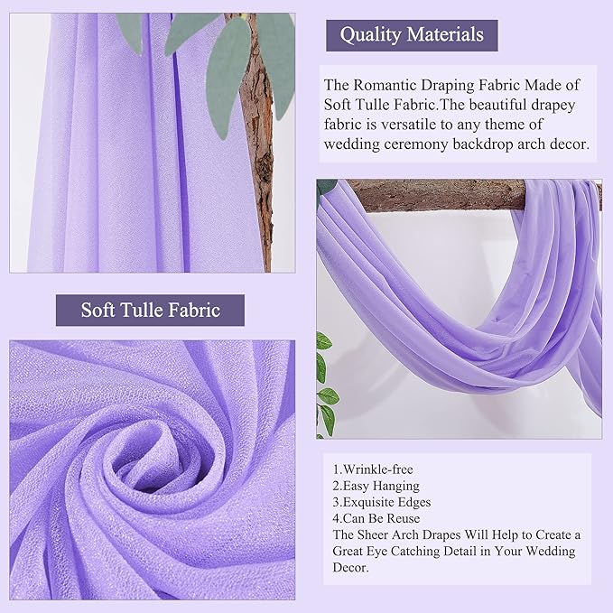Lavender Wedding Arch Draping Fabric Purple Sheer Wedding Arch Drapes - Image 4