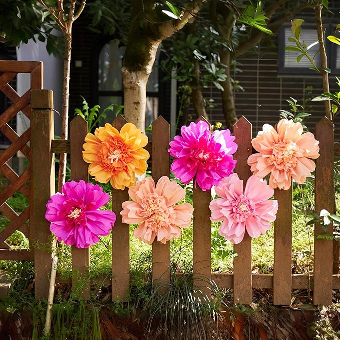 SUNBEAUTY 6 PCS Hot Pink and Orange Paper Flowers Decorations Crepe Paper - Image 7