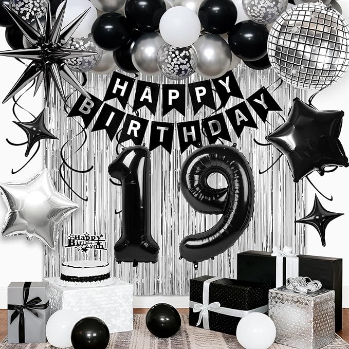 19th Birthday Decorations for Boys Men, Fringe Curtains Kit by Birthdaypartyexpert