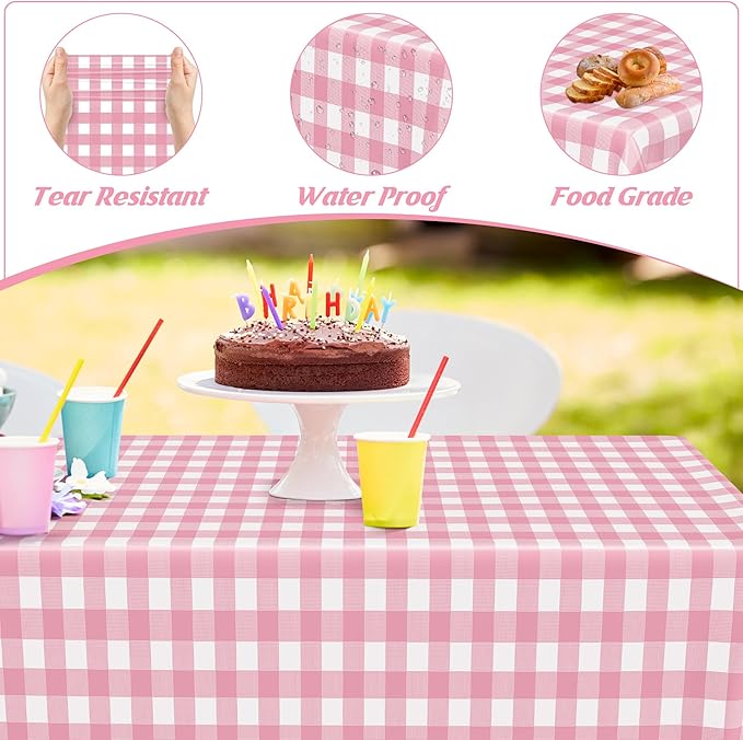 4Pack Pink Table Cloth, Waterproof Picnic Table Cover Checkered Rectangle - Image 3