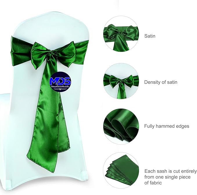 MDS Pack of 300 PCS Satin Chair Sashes Charmeuse Sateen Dining Chair Bows - Image 6