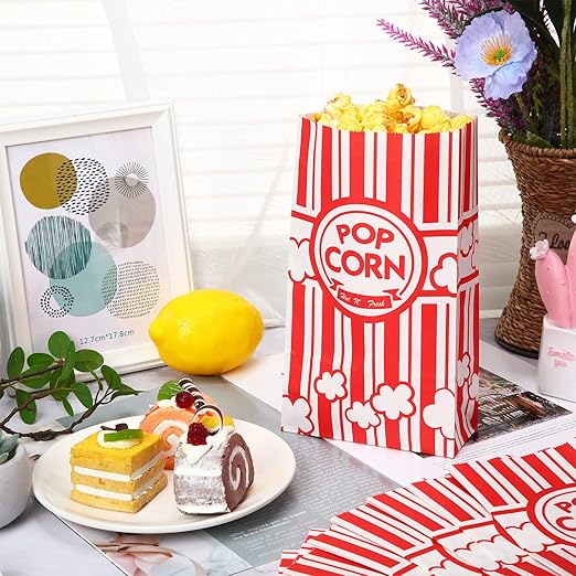 300 Pcs Paper Popcorn Bags Bulk 2 oz Large Flat Bottom Boxes Red and White - Image 4