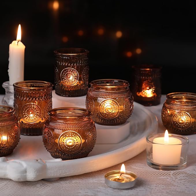 DARJEN 24Pcs Amber Votive Candle Holders - Image 8