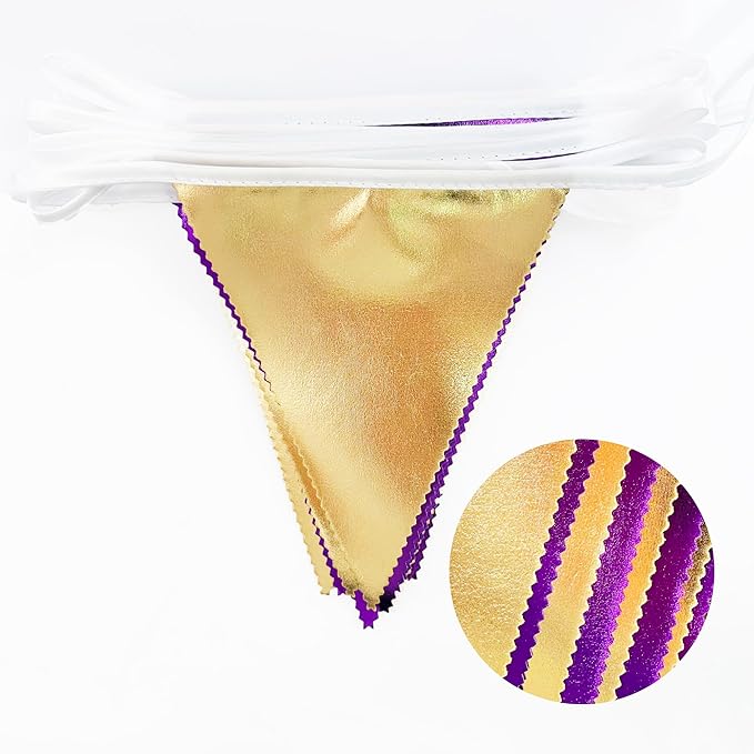 Purple and Gold Party Decorations Metallic Fabric Triangle Pennant Banner Flag - Image 3