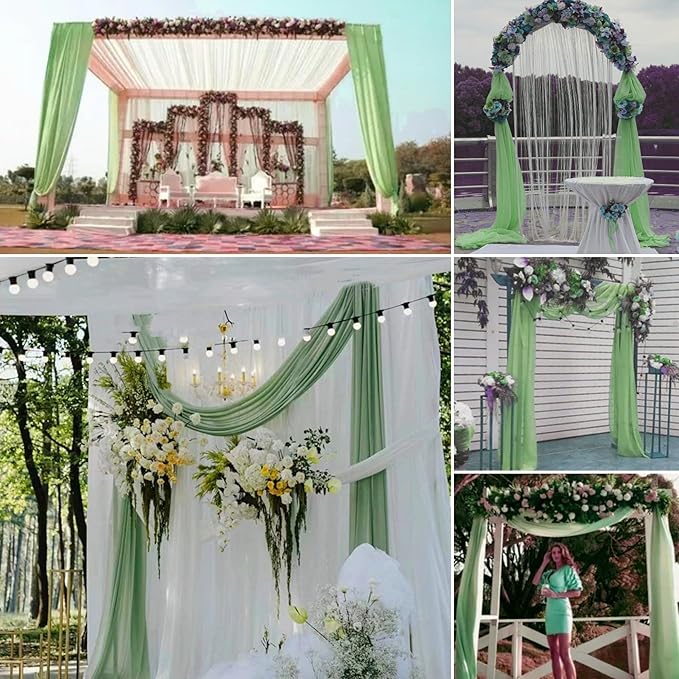 6 Panels Sage Green Wedding Arch Drapery 28" x 20Ft Wedding Arch Draping Fabric - Image 9