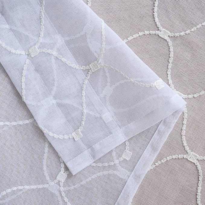 MYSTIC-HOME Embroidery White Sheer Curtains 84 Inches Long, Rod Pocket Sheer - Image 8