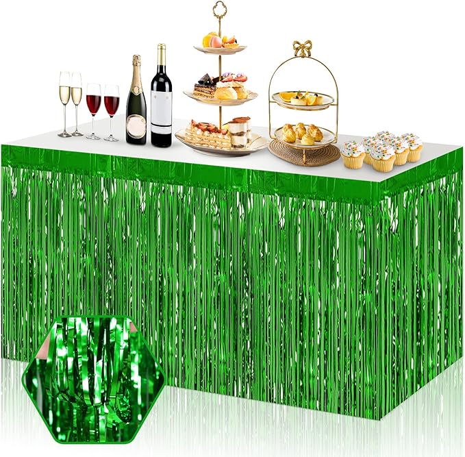 3 Pack 29x108 Inch Green Foil Fringe Table Skirts Metallic Banner by Ferwzsr