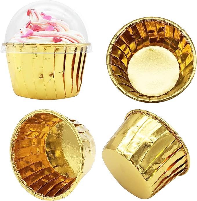 Gold Cupcake Liners with Lids 100Pack, Free-Air 3.5Oz Mini Muffin Liners - Image 4