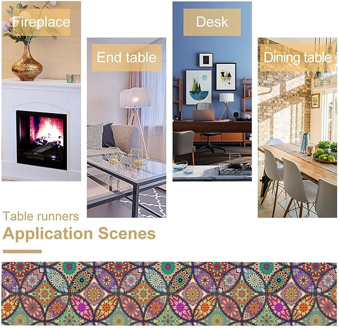 Boho Floral Table Runner, Colorful Flower Retro Bohemian Table Cloth Kitchen - Image 6