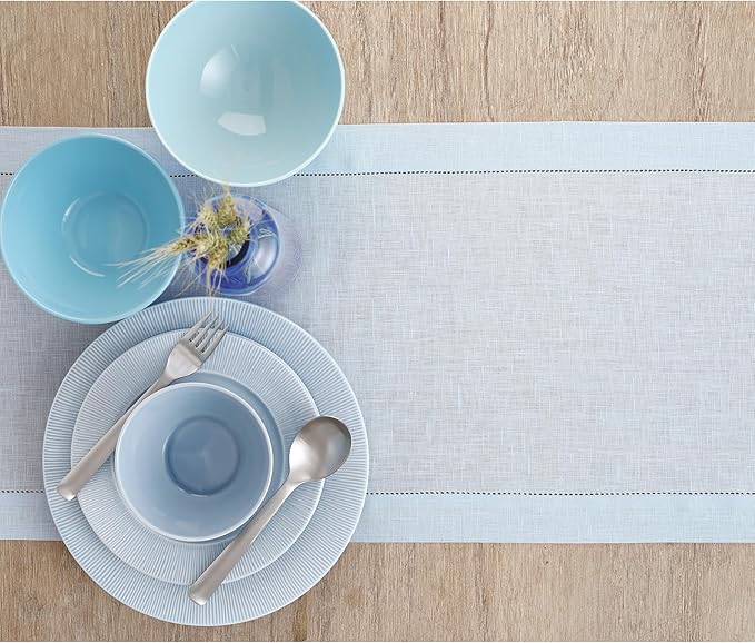 Solino Home Linen Light Blue Table Runner 48 Inches - Image 3
