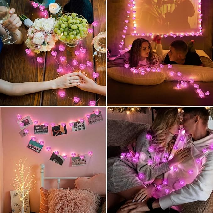 10FT Pink Heart Fairy Lights Battery Operated - Image 3