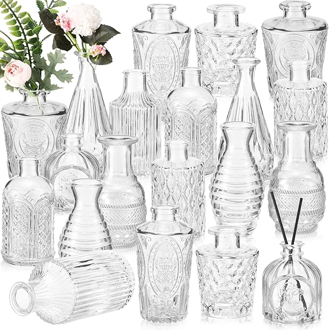 20 Pcs Glass Bud Vase Set Small Vintage Flower Vase in Bulk by Inbagi