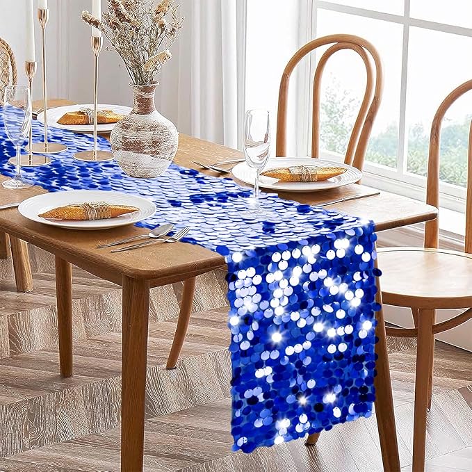 VHH Sequin Table Runner 12 x 108 inches Royal Blue Table Runner, Glitter Runner - Image 3