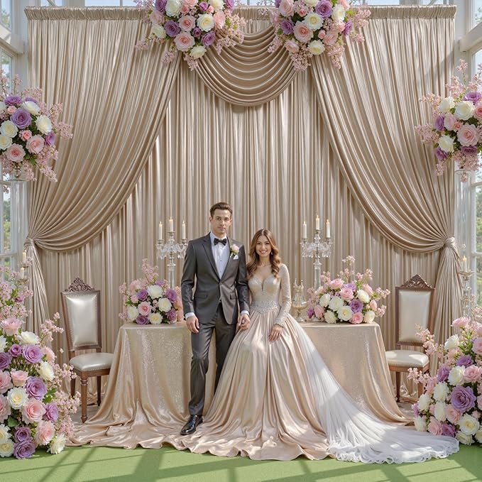 20ftx10ft Champagne Sequin Backdrop Curtain by Htper