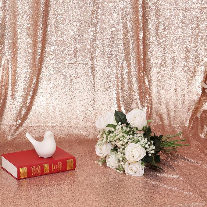 Eternal Beauty Rose Gold Sequin Backdrop, 5x7 Ft Glitter Background Curtains - Image 7