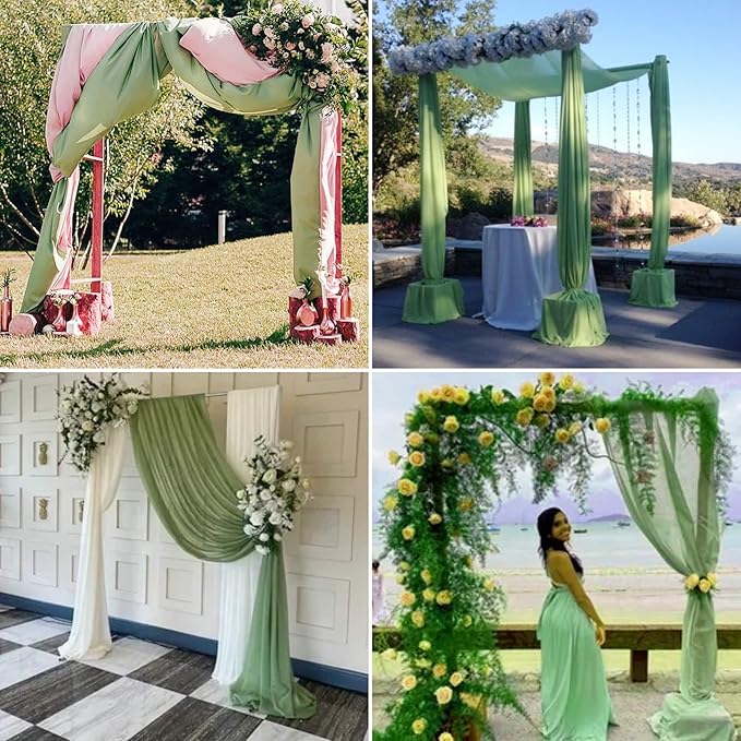 6 Panels Sage Green Wedding Arch Drapery 28" x 20Ft Wedding Arch Draping Fabric - Image 5