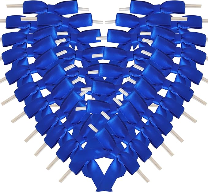 50pcs 2-1/2 Inch Blue Satin Ribbon Bows by Micomon