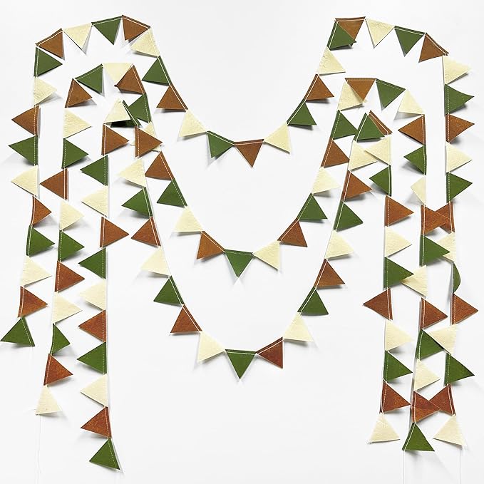 Jungle Party Decoration Sage Green Brown Beige Felt Hanging Triangle Mini - Image 5