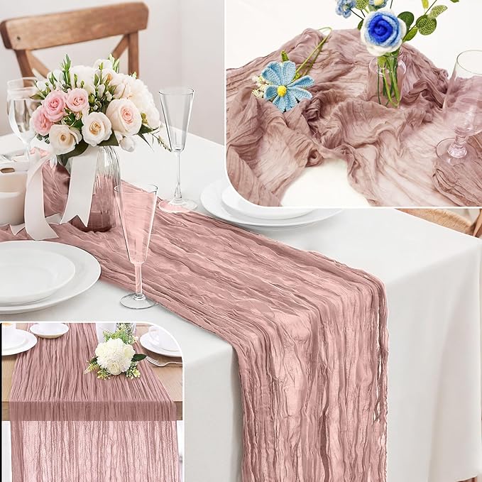 12-Pack Dusty Pink Cheesecloth Table Runners – 10FT Boho Rustic Gauze Fabric - Image 7