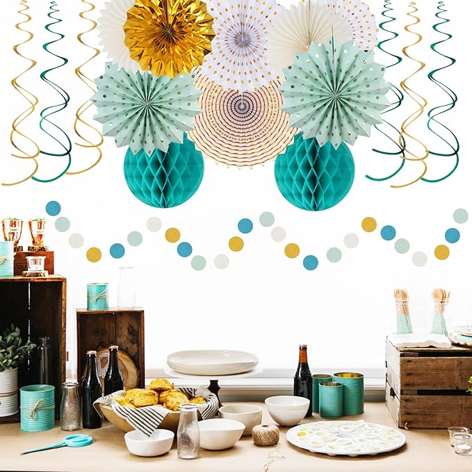 Teal-Gold Sage Green Party-Decoration - Image 7