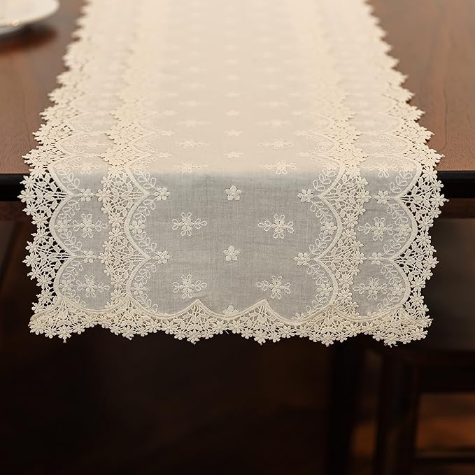 Inicia Cotton Lace Table Runner 12 × 86 inch Embroidered - Image 4