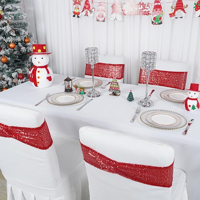 SquarePie Pack of 100 Chair Sashes Sparkly Red Sequin Bands - Image 6