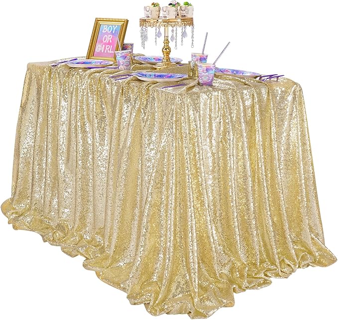 QueenDream Light Gold Sequin Decorative Party Tablecloth: Large Shimmer Dessert by QueenDream