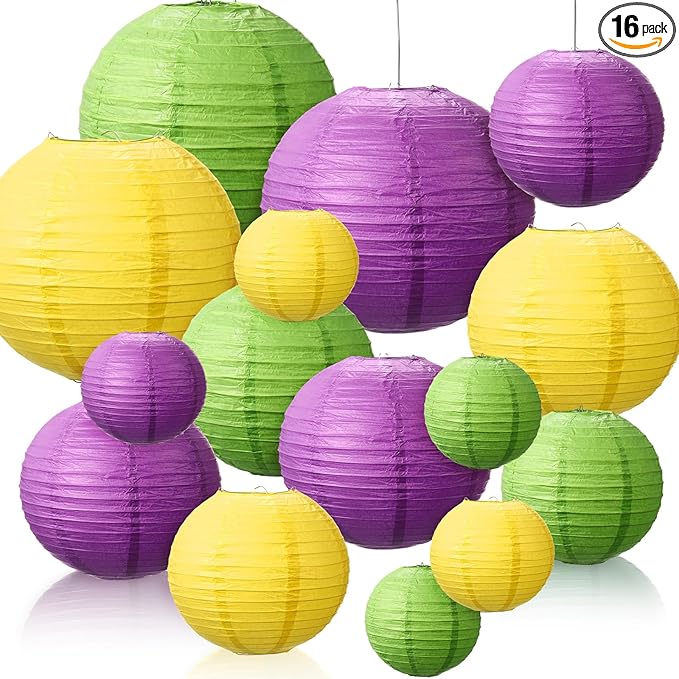Riakrum 16 Pcs Yellow Green Purple Paper Lanterns Birthday Party Decorations by Riakrum