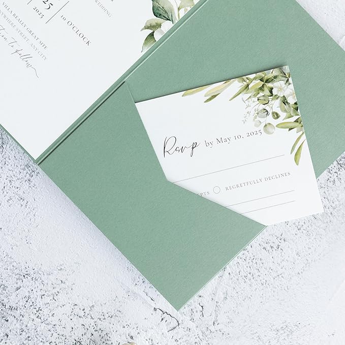 20 PCS Sage Green Tri-fold Laser Cut Wedding Invitation Pockets - Image 6