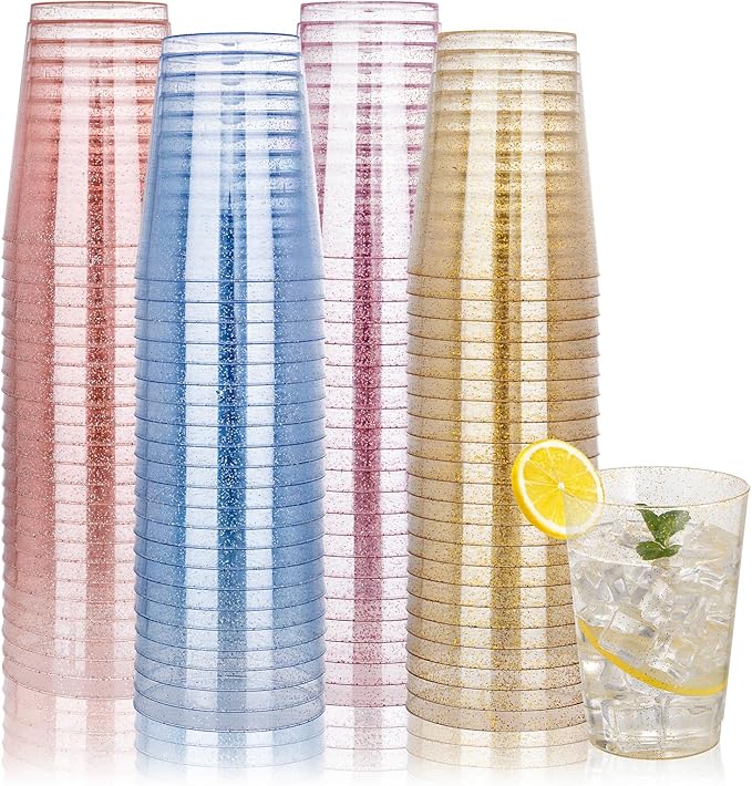 DaYammi 100 Pack 10 Oz Plastic Cups Glitter Disposable Cups in Assorted Colors by DaYammiwillaccompanyyou