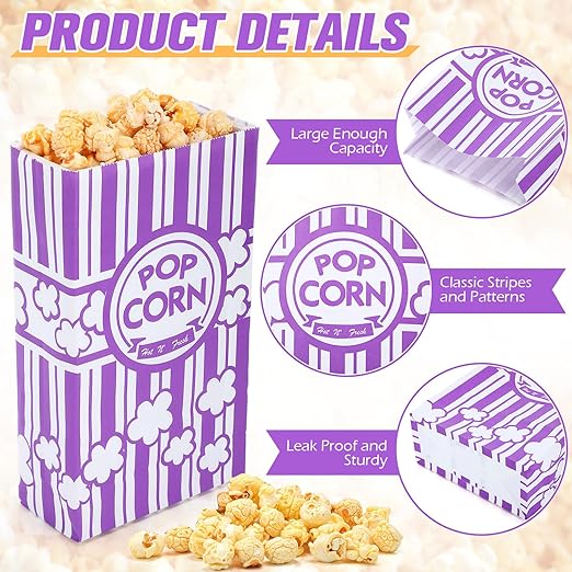 Leinuosen 200 Pcs Paper Popcorn Bags Bulk 2 oz Large Flat Bottom Boxes - Image 6