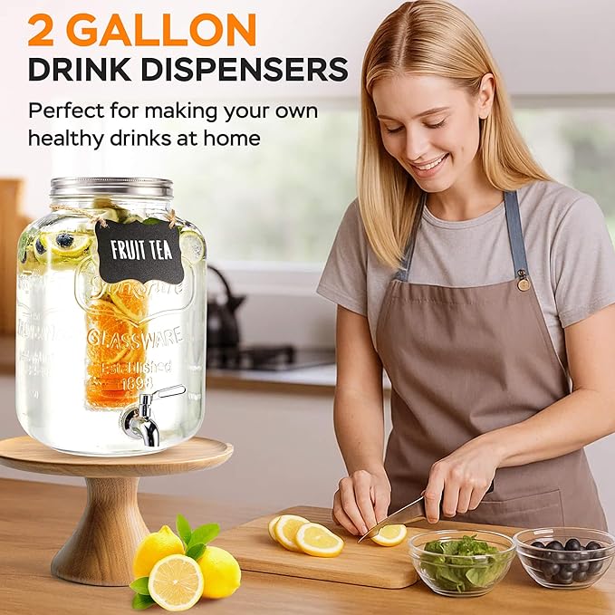 2 Gallon Glass Drink Dispenser for Parties, Beverage Dispenser, Lemonade - Image 4