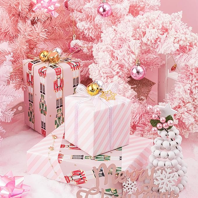 LeZakaa Christmas Pink Wrapping Paper Jumbo Roll - Image 5