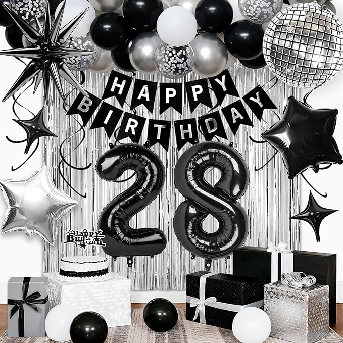28th Birthday Decorations for Men Women, Fringe Curtains Kit by Birthdaypartyexpert