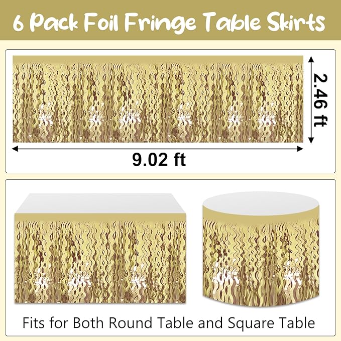 6 Pack 29 x108 Inch Light Gold Wave Foil Fringe Table Skirts Metallic Banner - Image 2