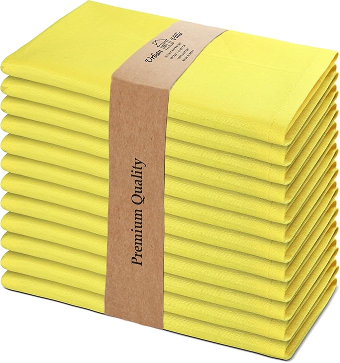 Urban Villa Yellow Napkins Solid Set of 12 Cloth Dinner Napkins Size 20x20 by CottonTrends