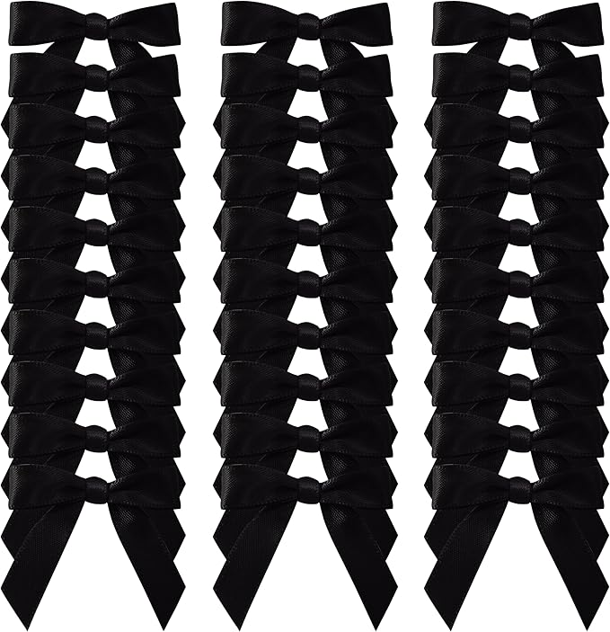50pcs 1-1/2" Mini Black Satin Ribbon Bows Without Twist Ties - Image 2