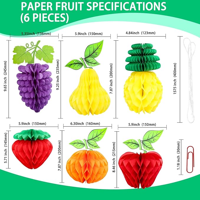 Gyufise 6Pcs Fruit Honeycomb Centerpieces Hawaiian Summer Fruit Table Toppers - Image 2