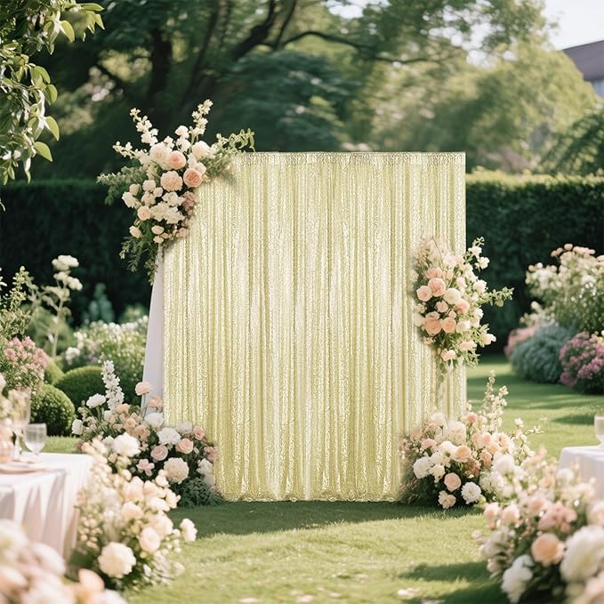 Champagne Sequin Backdrop Curtain 2 Pieces 2FTx8FT Glitter Photography Backdrop - Image 3