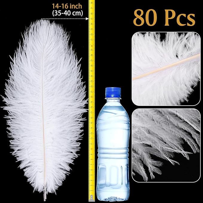 80 Pcs Large Natural Ostrich Feathers Plumes 14-16 Inch Bulk - Image 2