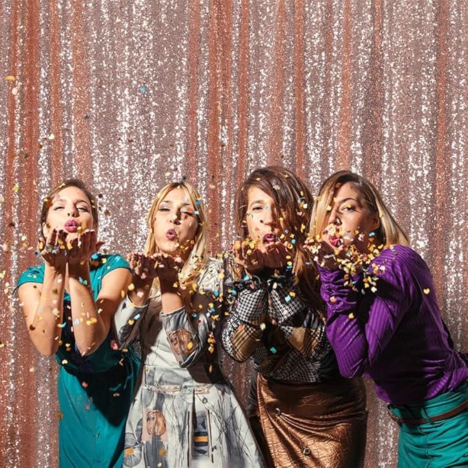 Eternal Beauty Rose Gold Sequin Backdrop, 20x10 Ft Glitter Background Curtains - Image 6