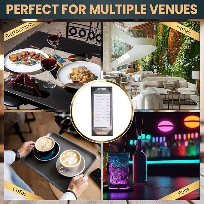 12 Pack 1 View Menu Holder Menu Covers 4.25" x 11" | Black Leather Menu Sleeves - Image 6